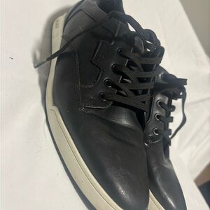 Aldo Black Leather Low-Top Lace-Up Sneakers with White Sole